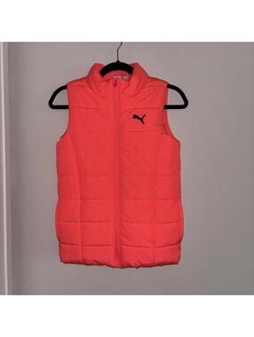 Puma Neon Pink Sleeveless Puffer Vest Jacket Layering Ski Winter Vacation